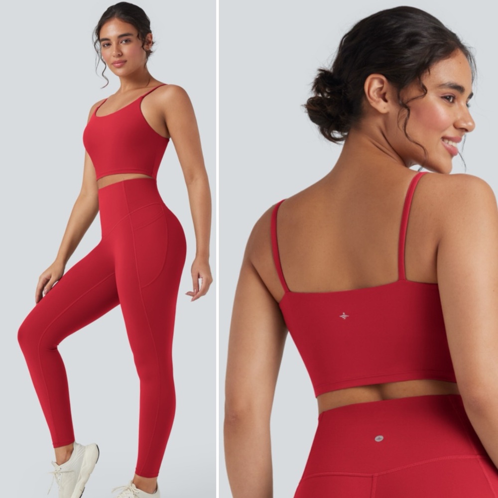 NWT Halara UltraSculpt Cropped Yoga Tank Top Red Large Built in Bra Aura Orange